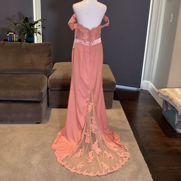 Women’s Dusty Pink Full Length Party Formal Dress Small Train Size 14 NWT - Picture 1 of 12